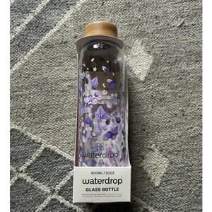 New Purple Woodland + Floral Glass Water bottle w/Thermal Sleeve 20oz